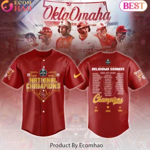 Oklahoma Sooners NCAA Men's College World Series 2026 National Champions Red Baseball Jersey