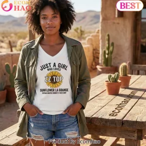 Just A Girl Who Loves ZZ Top Sunflower La Grange Vintage Graphic Women's V-Neck Shirt