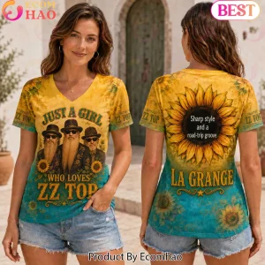 Just A Girl Who Loves ZZ Top Sunflower La Grange Vintage Graphic Women's V-Neck Shirt