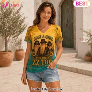 Just A Girl Who Loves ZZ Top Sunflower La Grange Vintage Graphic Women's V-Neck Shirt