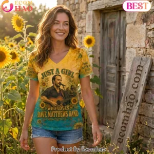 Dave Matthews Band Just A Girl Who Loves DMB Sunflower Crash Into Me Women's V-Neck Shirt