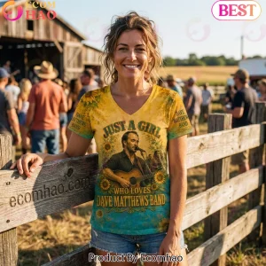Dave Matthews Band Just A Girl Who Loves DMB Sunflower Crash Into Me Women's V-Neck Shirt