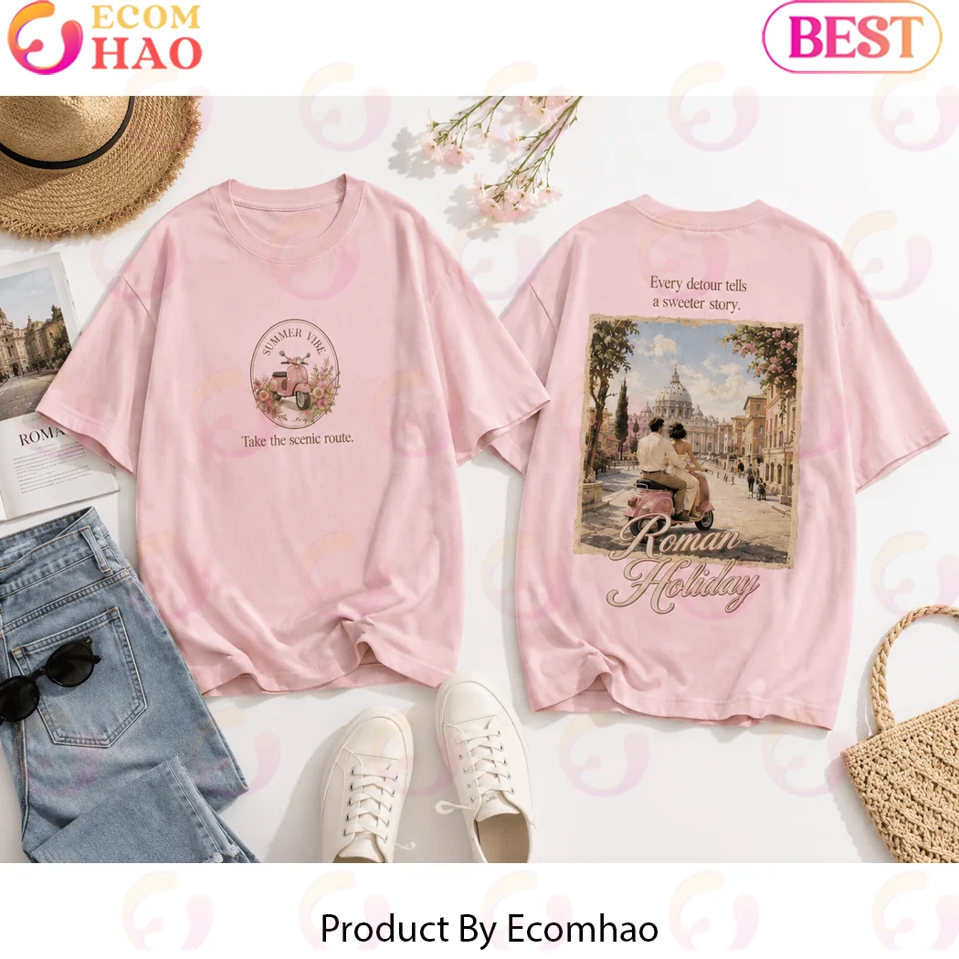 Roman Holiday Vintage Italy Aesthetic Summer Vibe Pink Oversized Graphic T-Shirt Roman Holiday Vintage Italy Aesthetic Summer Vibe Pink Oversized Graphic T-Shirt