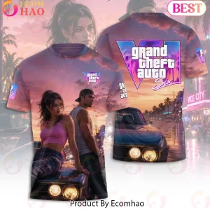 Grand Theft Auto VI GTA 6 Vice City Lucia and Jason Retro Sunset 3D All Over Print T-Shirt