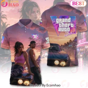 Grand Theft Auto VI GTA 6 Vice City Lucia and Jason Retro Sunset 3D All Over Print T-Shirt