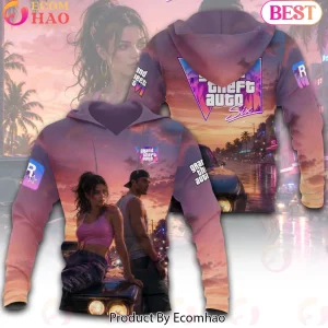 Grand Theft Auto VI GTA 6 Vice City Lucia and Jason Retro Sunset 3D All Over Print T-Shirt