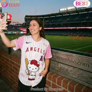 Los Angeles Angels Hello Kitty Night Limited Edition Pink Pinstripe Baseball Jersey
