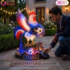 France Football Gallic Rooster Solar Powered LED Illuminated Outdoor Yard Statue Solar Garden Light
