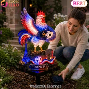 France Football Gallic Rooster Solar Powered LED Illuminated Outdoor Yard Statue Solar Garden Light
