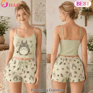 Cute Totoro Studio Ghibli Anime Aesthetic Sage Green Cami and Shorts Women’s Pajama Set