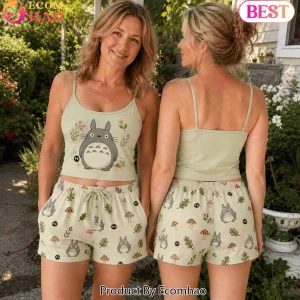 Cute Totoro Studio Ghibli Anime Aesthetic Sage Green Cami and Shorts Women’s Pajama Set