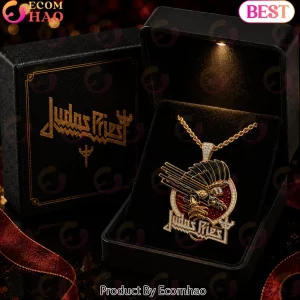 Judas Priest Screaming for Vengeance Gold Plated Diamond Accent Heavy Metal Rock Band Pendant Necklace
