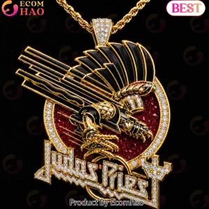 Judas Priest Screaming for Vengeance Gold Plated Diamond Accent Heavy Metal Rock Band Pendant Necklace