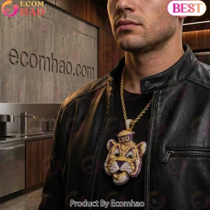 LSU Tigers Mike the Tiger Luxury Iced Out Gold Diamond Mascot Pendant Necklace