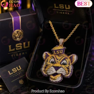 LSU Tigers Mike the Tiger Luxury Iced Out Gold Diamond Mascot Pendant Necklace