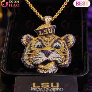 LSU Tigers Mike the Tiger Luxury Iced Out Gold Diamond Mascot Pendant Necklace