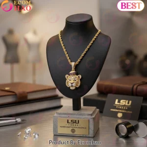 LSU Tigers Mike the Tiger Luxury Iced Out Gold Diamond Mascot Pendant Necklace