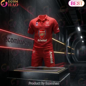 Personalized Arsenal F.C. Red 3D Textured Print Football Fan Zip Polo Set