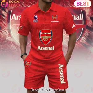 Personalized Arsenal F.C. Red 3D Textured Print Football Fan Zip Polo Set