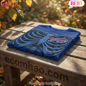 Buffalo Bills NFL Skeleton Ribcage 3D Graphic Gothic Halloween Fan T-Shirt