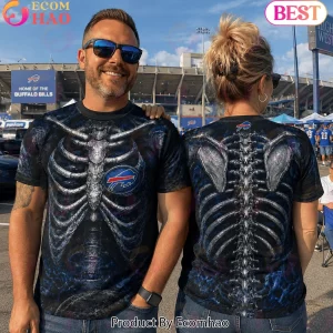 Buffalo Bills NFL Skeleton Ribcage 3D Graphic Gothic Halloween Fan T-Shirt