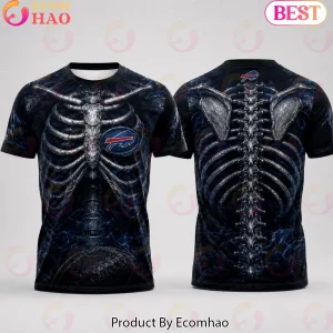 Buffalo Bills NFL Skeleton Ribcage 3D Graphic Gothic Halloween Fan T-Shirt