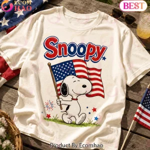 Snoopy My Dog Is A Democrat Patriotic American Flag Double Sided Graphic T-Shirt