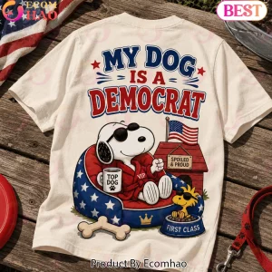 Snoopy My Dog Is A Democrat Patriotic American Flag Double Sided Graphic T-Shirt