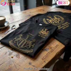 Newcastle United FC 135th Anniversary 1892-2027 Black and Gold Commemorative 3D T-Shirt