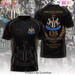 Newcastle United FC 135th Anniversary 1892-2027 Black and Gold Commemorative 3D T-Shirt