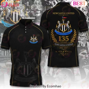 Newcastle United FC 135th Anniversary 1892-2027 Black and Gold Commemorative 3D T-Shirt