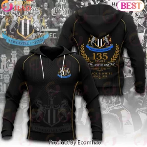 Newcastle United FC 135th Anniversary 1892-2027 Black and Gold Commemorative 3D T-Shirt