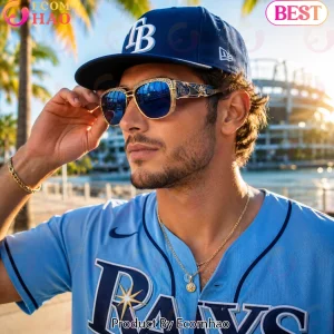 Tampa Bay Rays Luxury Gold Rhinestone Engraved MLB Fan Unisex Sunglasses