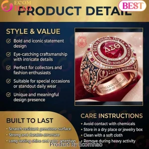 Delta Sigma Theta 1913 Sorority Crest Rose Gold Red Crystal Premium Ring