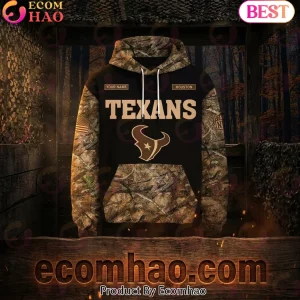 Houston Texans Personalized Camo Deer Hunting American Flag 3D Pullover Hoodie