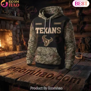 Houston Texans Personalized Camo Deer Hunting American Flag 3D Pullover Hoodie