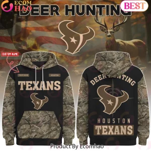 Houston Texans Personalized Camo Deer Hunting American Flag 3D Pullover Hoodie