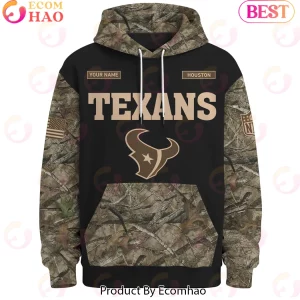 Houston Texans Personalized Camo Deer Hunting American Flag 3D Pullover Hoodie