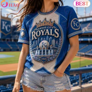 Kansas City Royals 1969 Est Premium 3D Embossed Ornate Graphic T-Shirt
