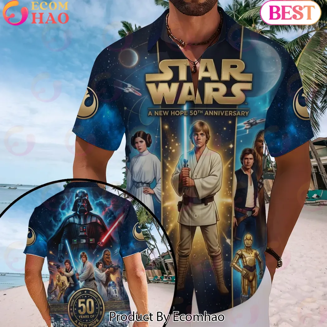 Star Wars A New Hope 50th Anniversary Commemorative Character Graphic All-Over Print Hawaiian Shirt Star Wars A New Hope 50th Anniversary Commemorative Character Graphic All-Over Print Hawaiian Shirt