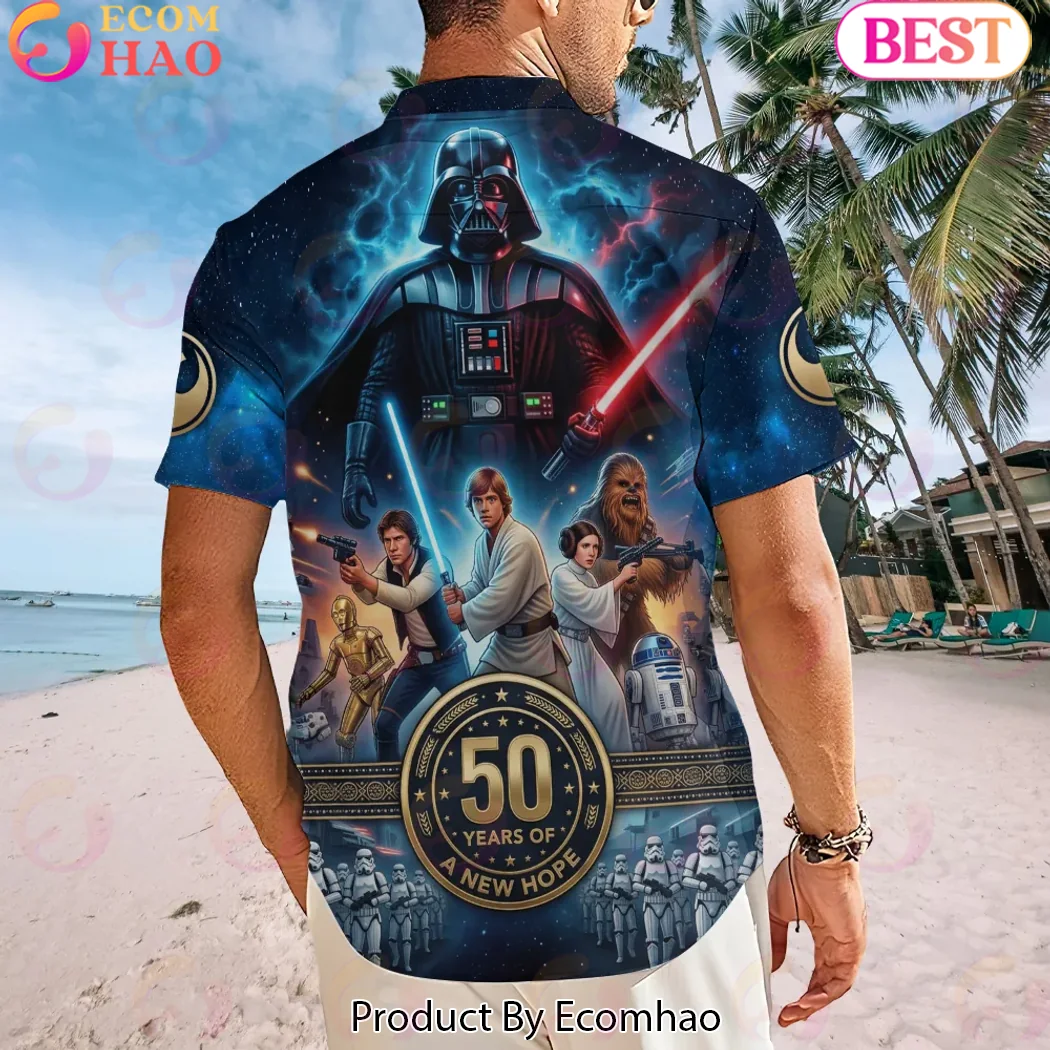 Star Wars A New Hope 50th Anniversary Commemorative Character Graphic All-Over Print Hawaiian Shirt Star Wars A New Hope 50th Anniversary Commemorative Character Graphic All-Over Print Hawaiian Shirt