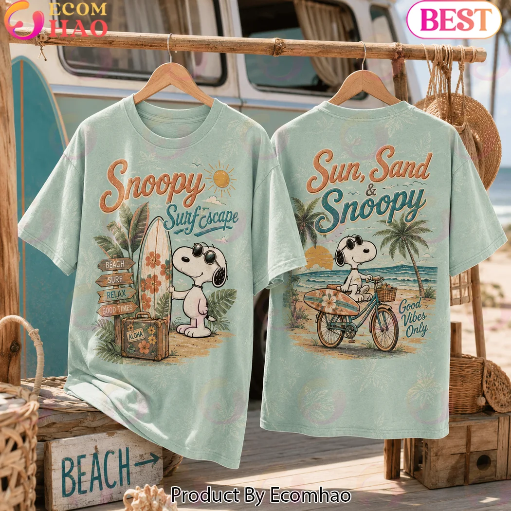 Snoopy Surf Escape Sun Sand and Beach Vibes Retro Vintage Graphic T-Shirt Snoopy Surf Escape Sun Sand and Beach Vibes Retro Vintage Graphic T-Shirt