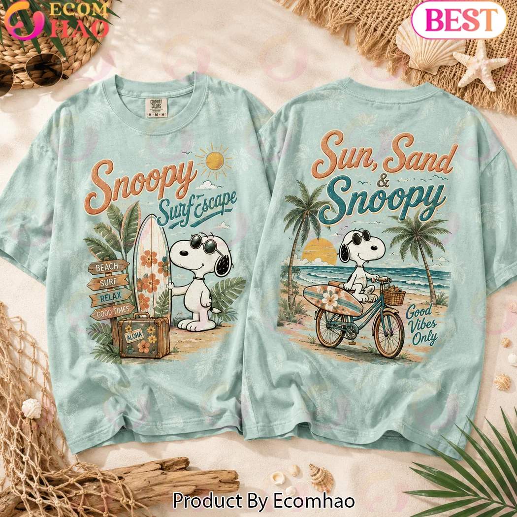 Snoopy Surf Escape Sun Sand and Beach Vibes Retro Vintage Graphic T-Shirt Snoopy Surf Escape Sun Sand and Beach Vibes Retro Vintage Graphic T-Shirt
