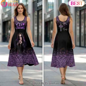 Ozzy Osbourne Just A Girl Who Loves Ozzy Purple Glitter Heavy Metal Sleeveless Knee-Length Dress