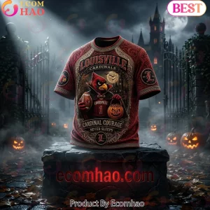 Louisville Cardinals NCAA Football Halloween Vampire Pumpkin Spooky 3D Embossed Style T-Shirt