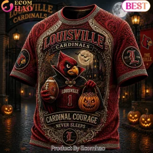 Louisville Cardinals NCAA Football Halloween Vampire Pumpkin Spooky 3D Embossed Style T-Shirt