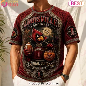 Louisville Cardinals NCAA Football Halloween Vampire Pumpkin Spooky 3D Embossed Style T-Shirt