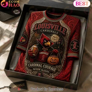Louisville Cardinals NCAA Football Halloween Vampire Pumpkin Spooky 3D Embossed Style T-Shirt