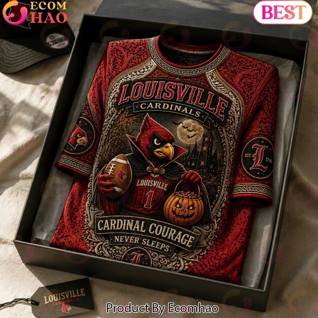 Louisville Cardinals NCAA Football Halloween Vampire Pumpkin Spooky 3D Embossed Style T-Shirt Louisville Cardinals NCAA Football Halloween Vampire Pumpkin Spooky 3D Embossed Style T-Shirt