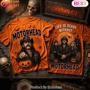 Life Is Scary Without Motorhead Halloween Spooky Rock Band Orange Graphic T-Shirt